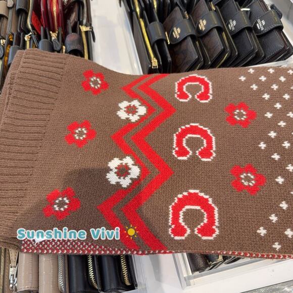 NWT Bundle Coach Fair Isle Print Knit Muffler CCW05 & Gloves CCW71 Sable Multi - Picture 4 of 14